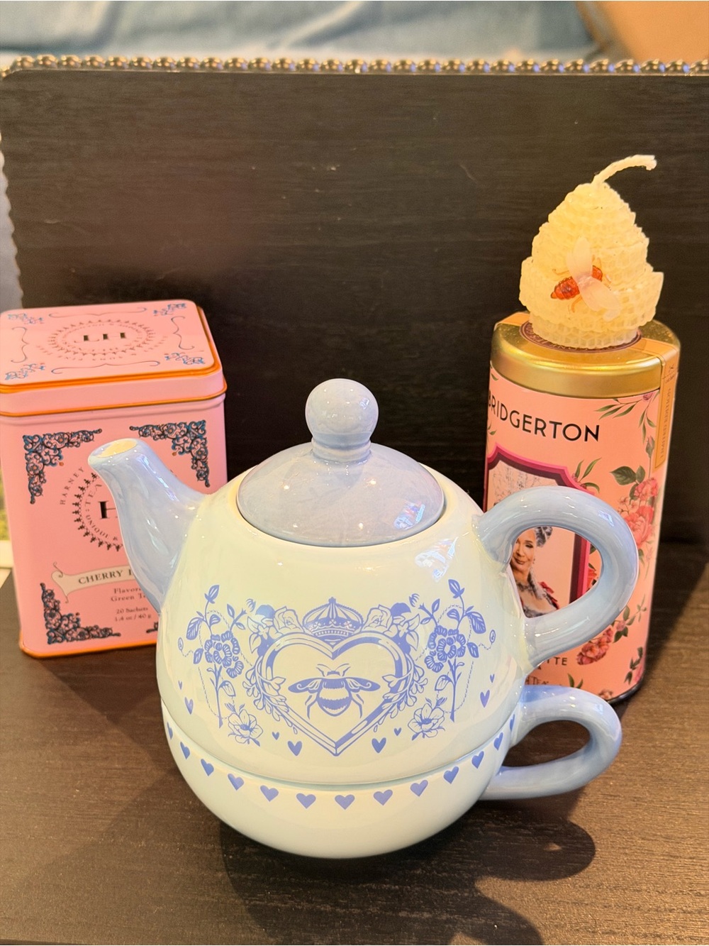 Blue Bee Heart Ceramic Teapot and Cup Set - Picture 6 of 9
